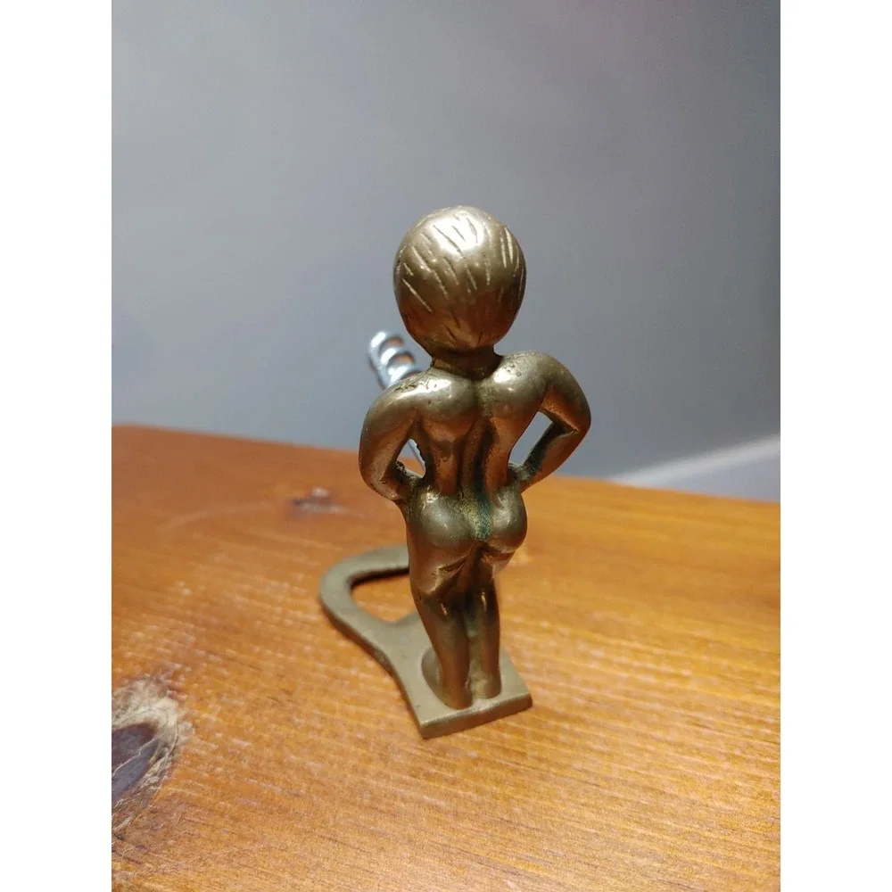 Vtg Brass Corkscrew Bottle Opener Little Pissing Man Wine Beer Novelty Bar Humor